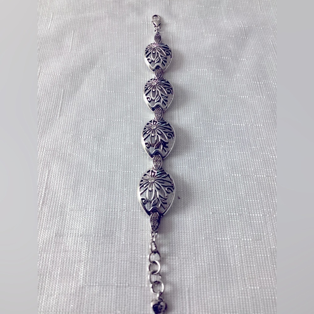 Brighton Flower Design & White Rhinestones Silver Plated Bracelet